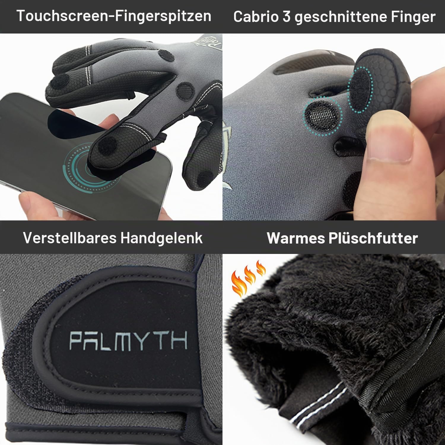 Palmyth Neopren-Angelhandschuhe für Männer und Frauen, 2 geschnittene Finger, flexibel, ideal für Fotografie, Fliegenfischen, Eisfischen, Laufen