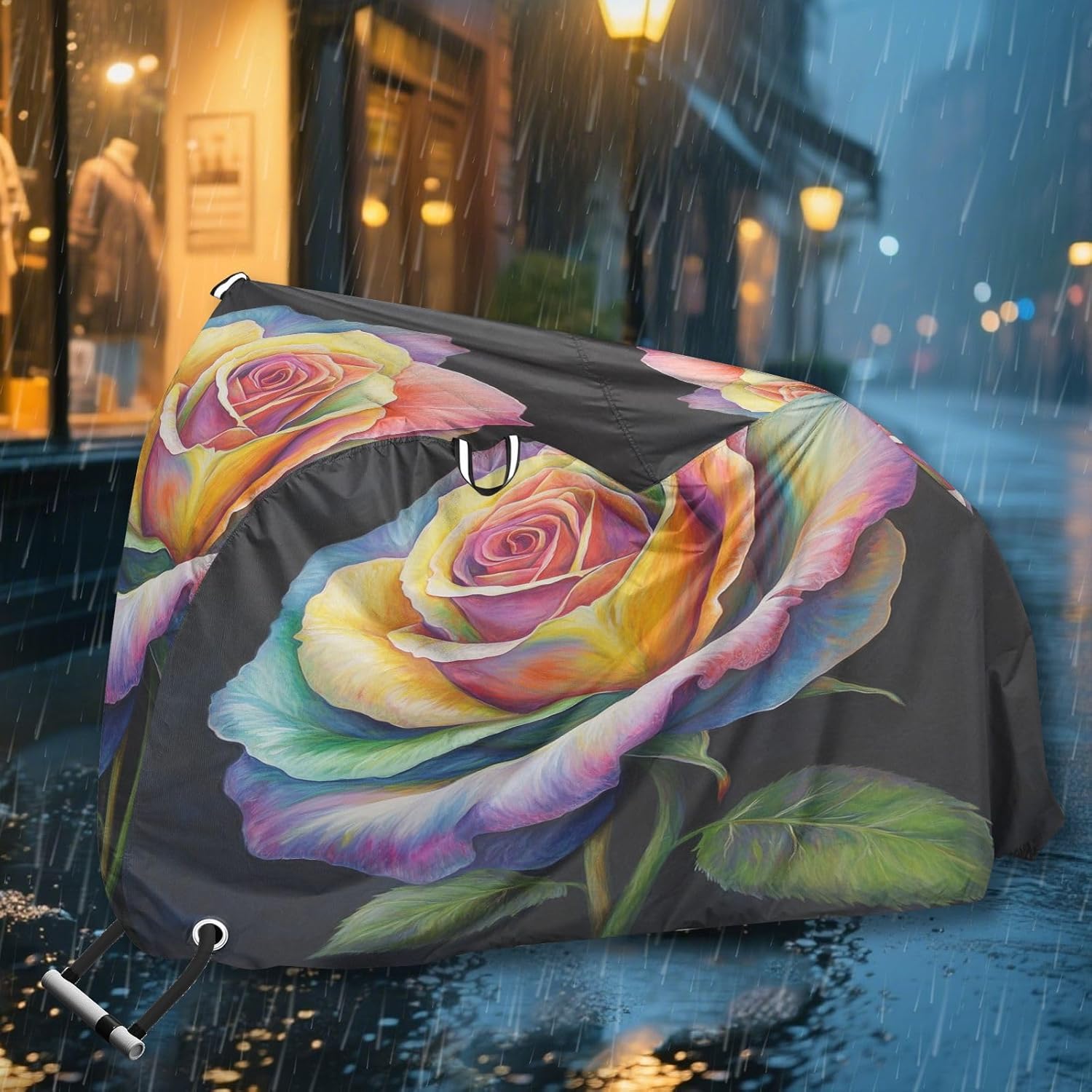ALAZA Rainbow Rose Flower Watercolor Bike Cover Waterproof Outdoor Ebike Bicycle Covers Tarp Protection for 1/2 Bikes, Sun UV Dust Wind Proof