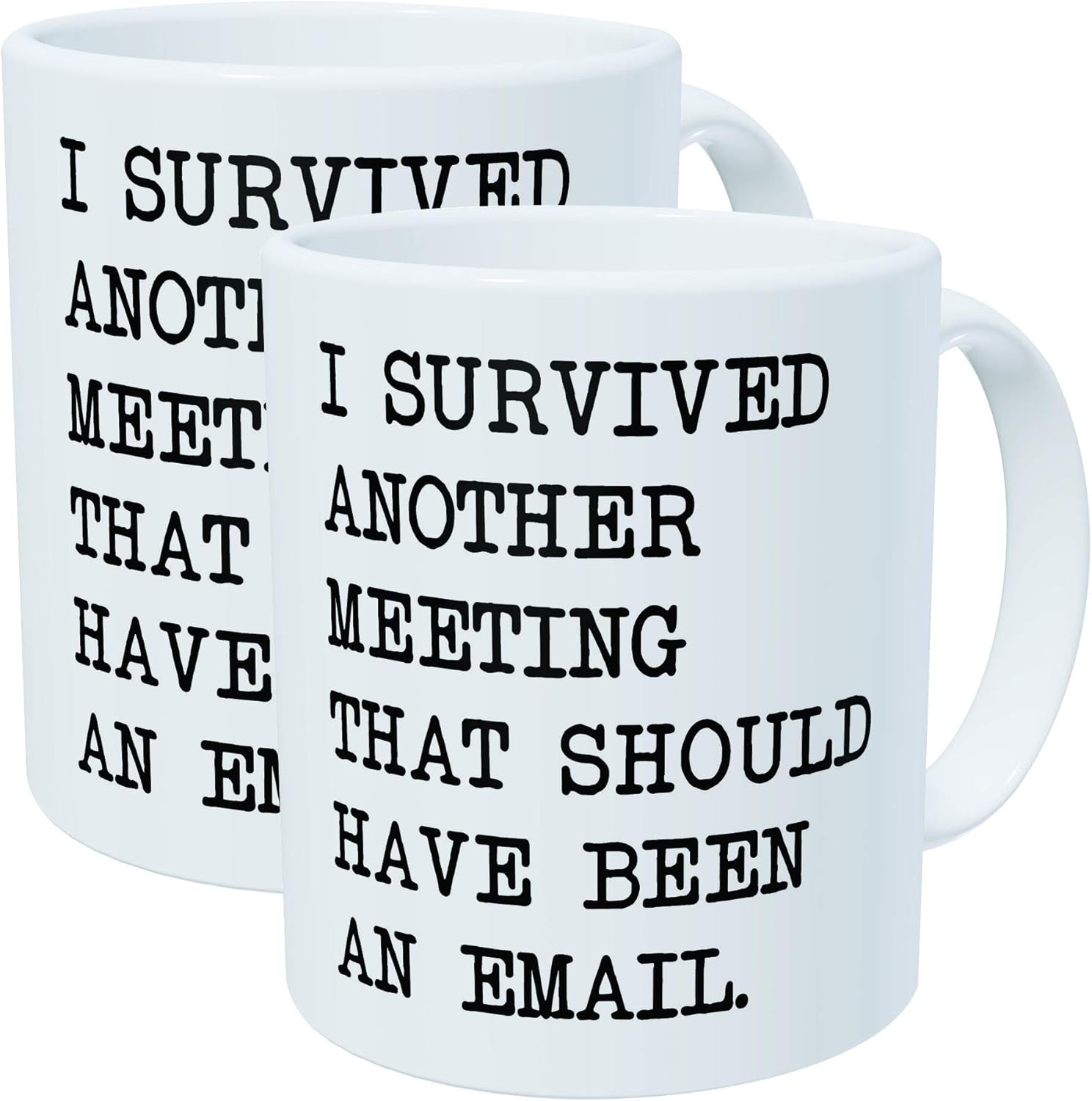 Pack of 2 - I survived another meeting that should have been an email - 11OZ ceramic coffee mugs - Best funny and inspirational gift : Home & Kitchen