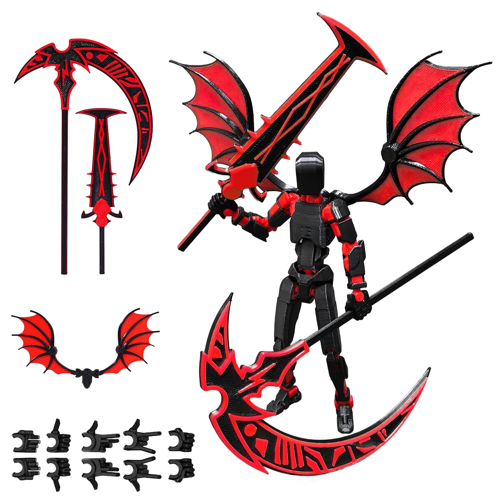 YuanVellora T13 Action Figure – Assembly Completed Stick Titan13 3D Printed Lucky13 Dummy with 2 Cool Weapons, 6 Hands & Wings, Robot 13 Stop Motion Figure, Desktop Decoration for 3D Printing Fans