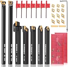 Donken 28 turning tool with reversible plates, turning tool holder set, 7 pieces, 8 mm shank drill rod holder, 14 pieces carbide indexable inserts, 7 pieces wrenches (8 mm)