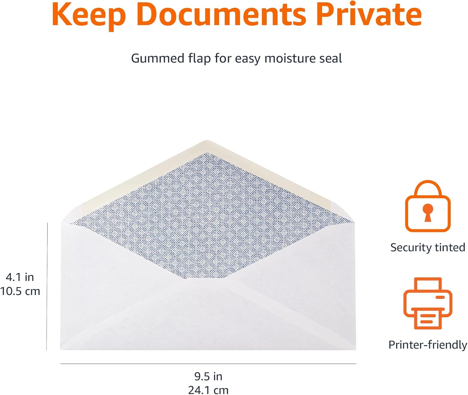 Amazon Basics #10 Security Tinted Business Envelopes for Documents and Invoices, Quality Seal, 4-1/8" x 9-1/2", White, Pack of 500