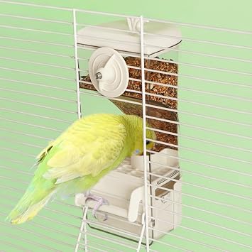 Automatic Bird Feeder for Cage, Bird Cage Feeder with Perch for Parakeet Canary Cockatiel Finch (Green)