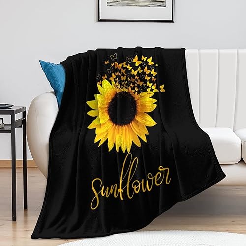 Miniatura 8 de Manta de girasol, suave, cálida, ligera, de franela, de vellón, regalos de girasol, para mujeres, hombres y adultos, 60 x 50 pulgadas