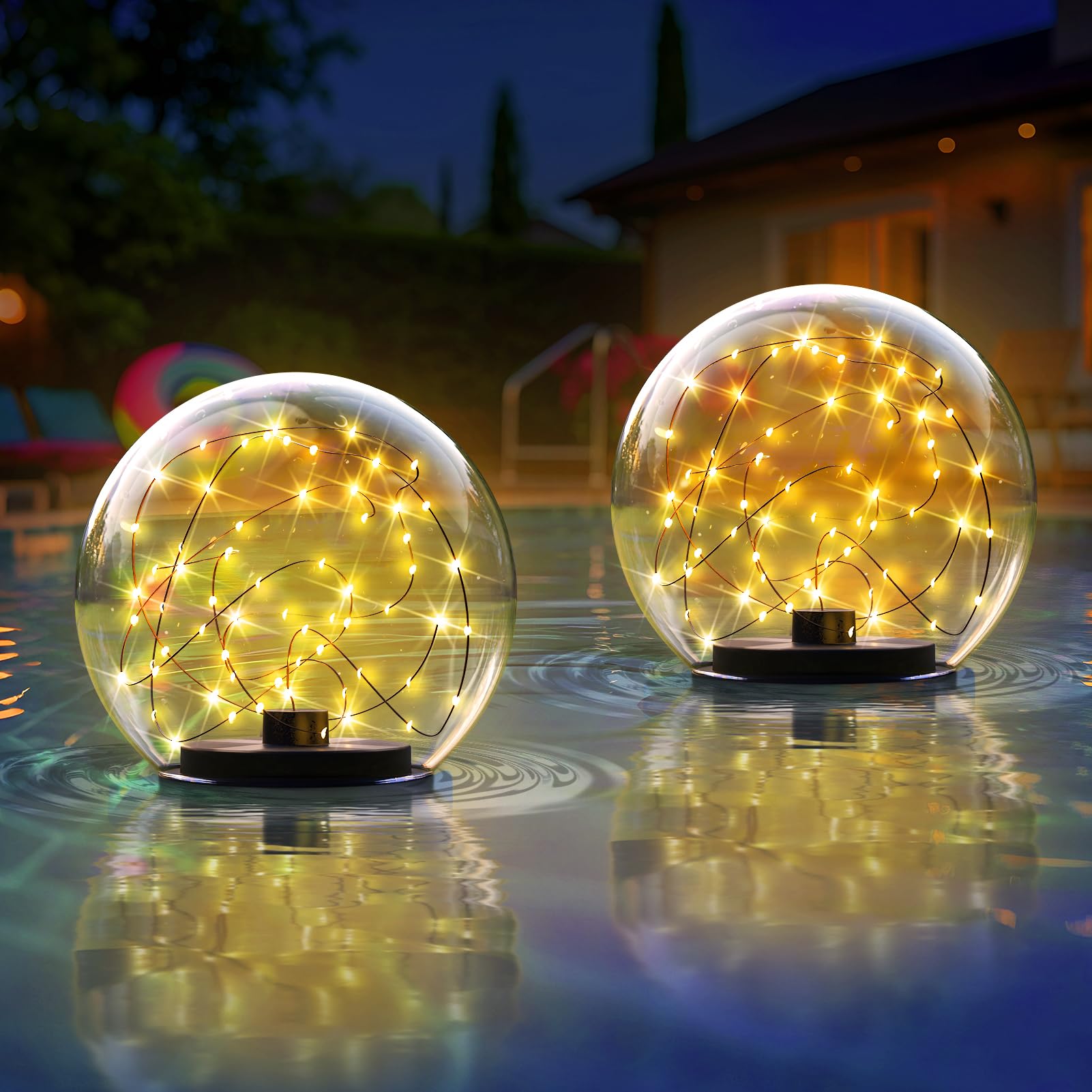 uuffoo Schwimmende Solar-Pool-Lichter, Kugel, solarbetrieben, flackernd, schwimmend, wasserfest, IP66, für Schwimmbad, Dekoration, Teich, Gartenparty, 2 Stück