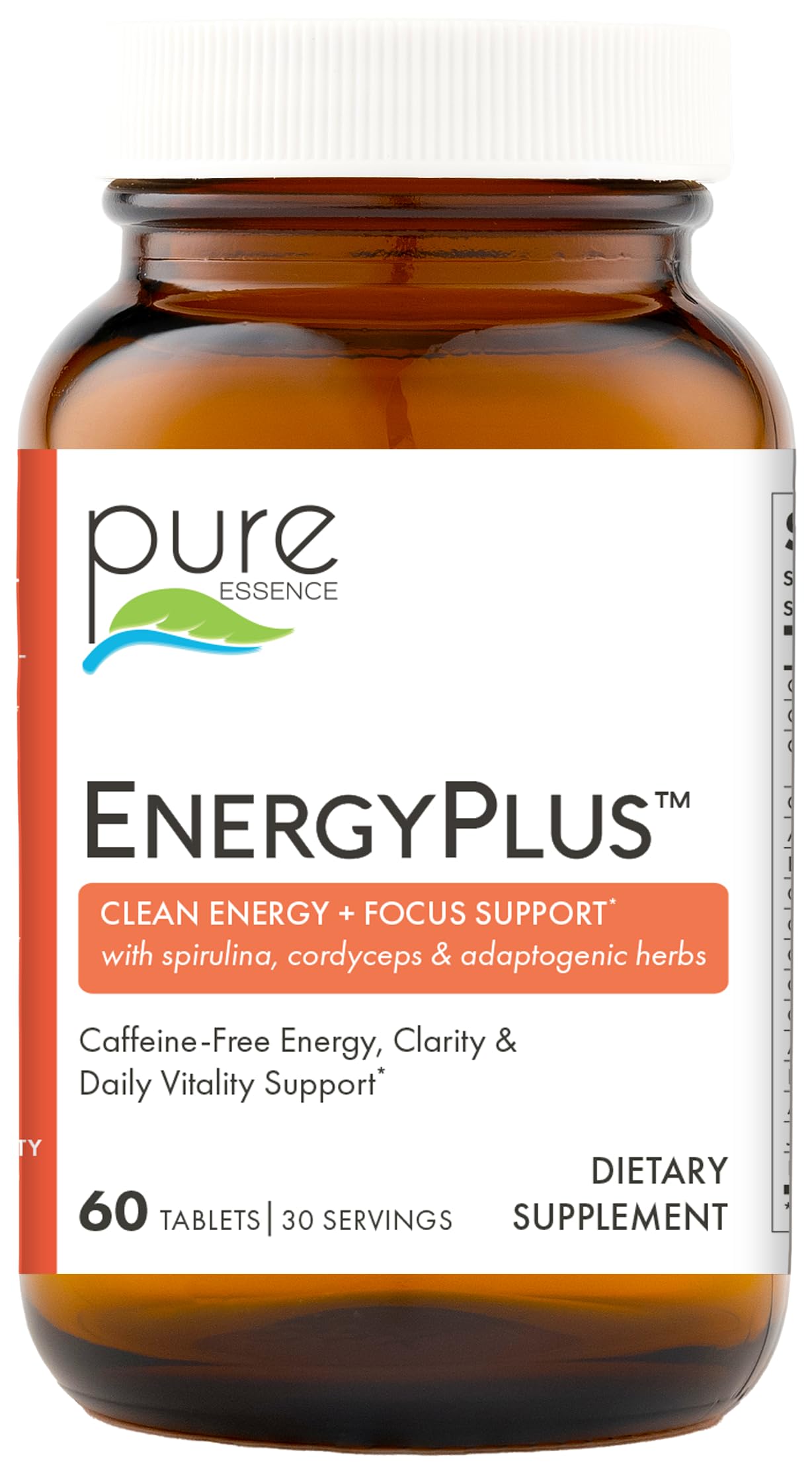 Energy Plus by Pure Essence - Caffeine Free, All Natural Herbal Energy and Focus Supplement - Smooth, No Jitters No Crash - 60 Tablets