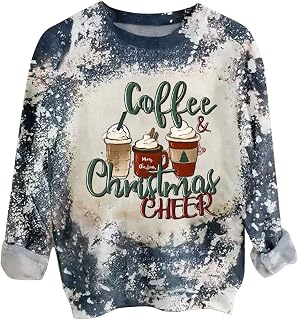 YuzRong Women'S Long Sleeve Knitted Pullover Womens Hooded Sweatshirt Christmas Cute Print Round Neck Long Sleeve Pullover Top