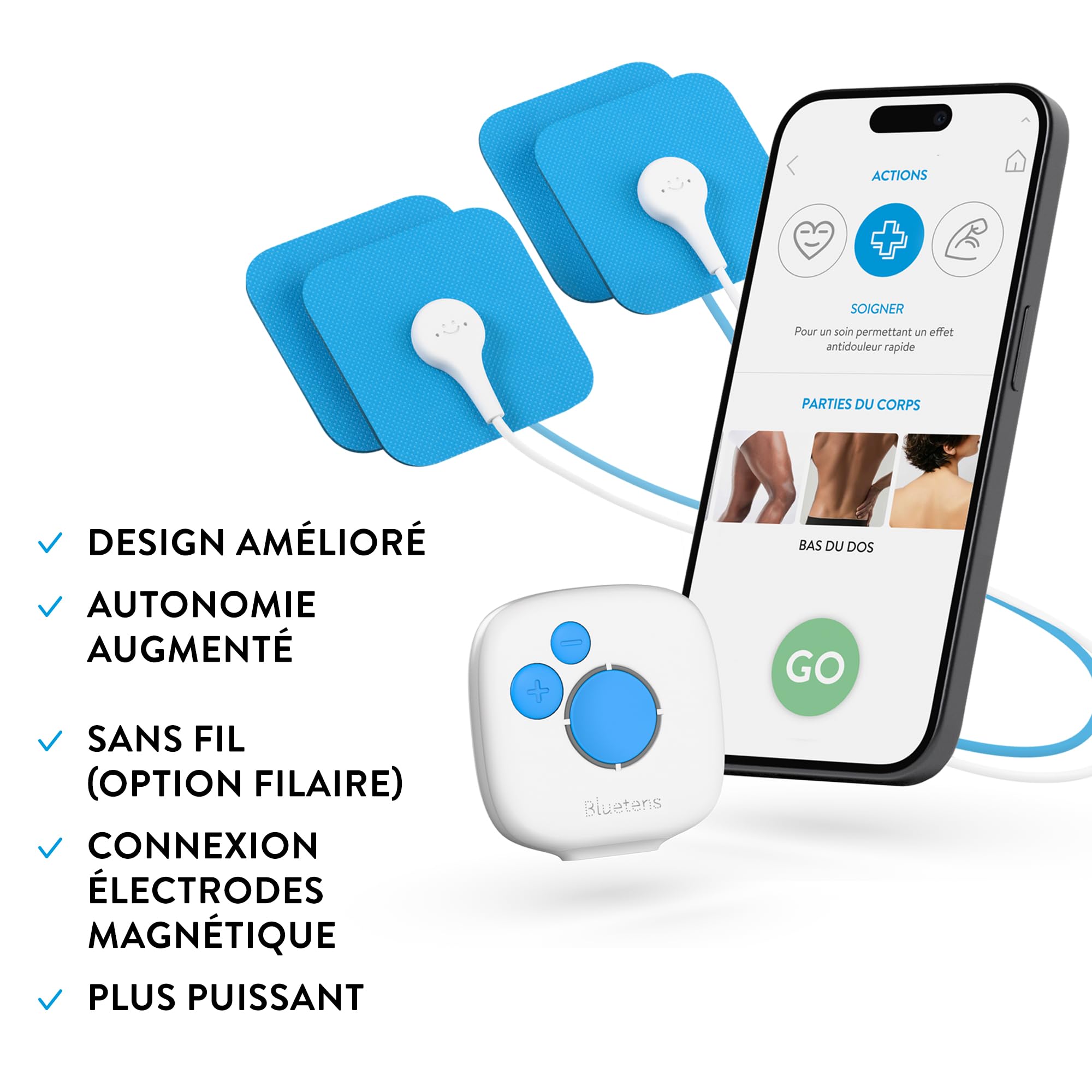 Bluetens Classic 2 Électrostimulateur Connecté TENS/EMS – Appareil Electrostimulation Musculaire et Anti Douleur pour Thérapie, Relaxation, Reeducation, Massage Sportif par Electro-Stimulation