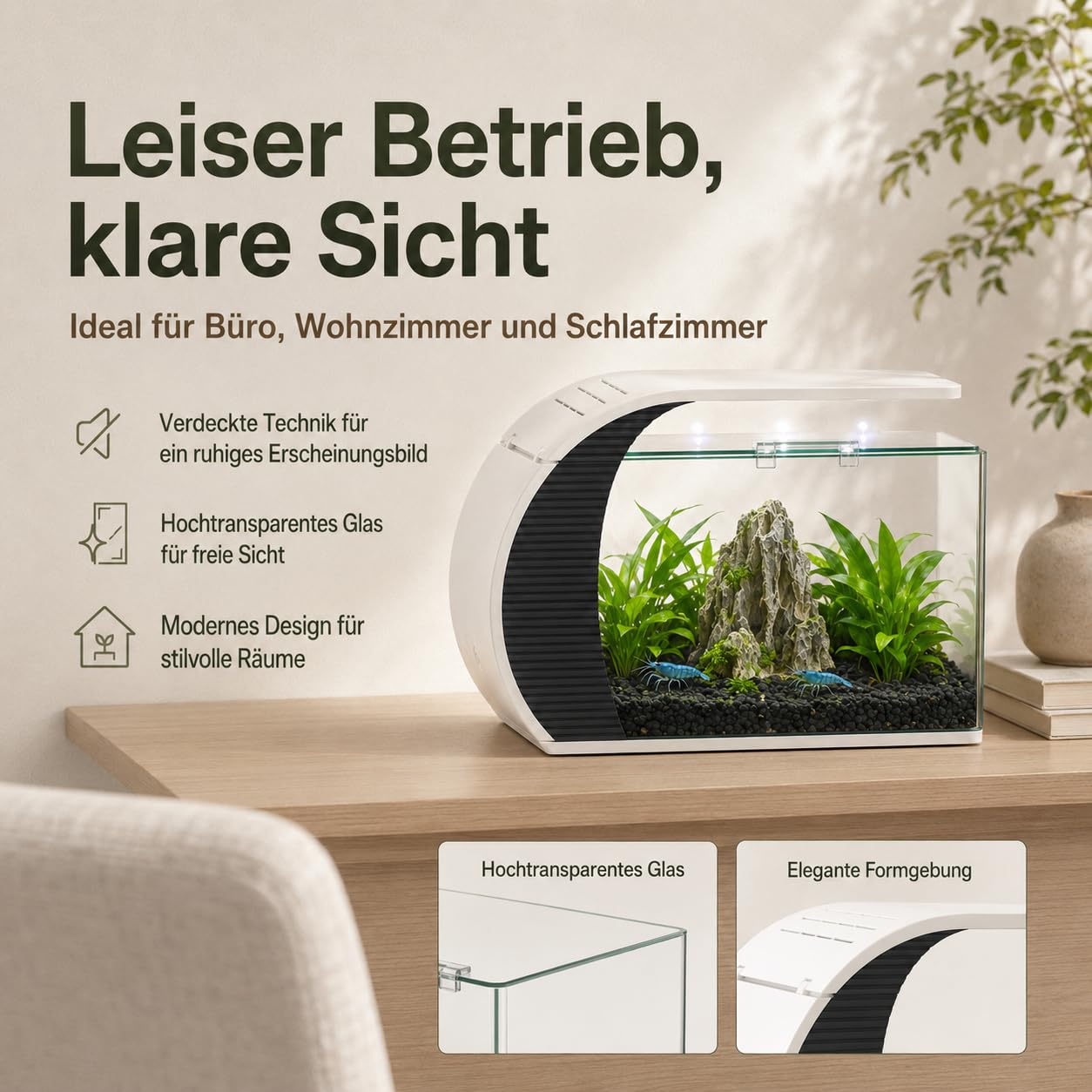 5 GallonAquarium, Mit LED Beleuchtung Und Wasserpumpe Fassungsvermögen Für Zierfische Krabben Pflanzen Ideal Für Wohnzimmer Schlafzimmer Büro Dekoration