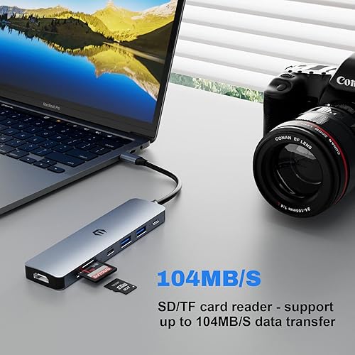 Miniatura 6 de TOTU Hub USB C, base USB C 7 en 1 con HDMI 4K, 2 USB 3.0, USB C 3.0, 100 W tipo C PD, ranura para tarjeta SDTF para MacBook ProAir y otros