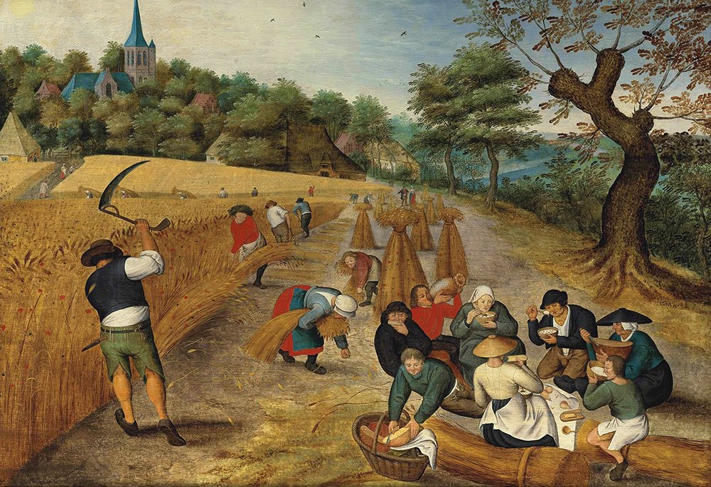 Reproduction Pieter Bruegel The Elder Zomer oogster grand cadre marron mat