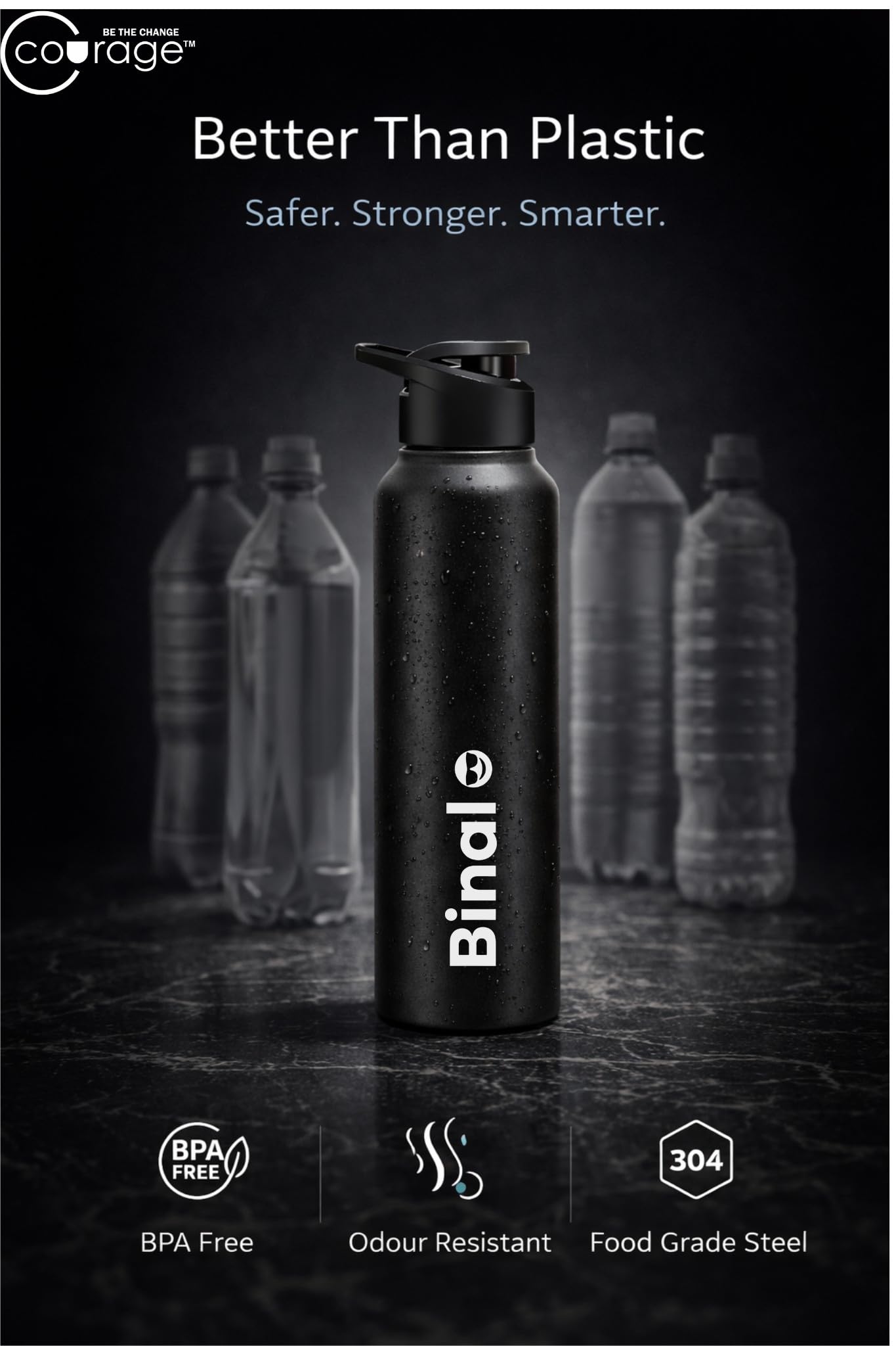 COURAGE Stainless Steel Customize Sipper Water Bottle 1Liter Leak Proof for Fridge Home Office Travel School Kids Boys Girls Adults Sports Gym Yoga - Black — Amazon image 7