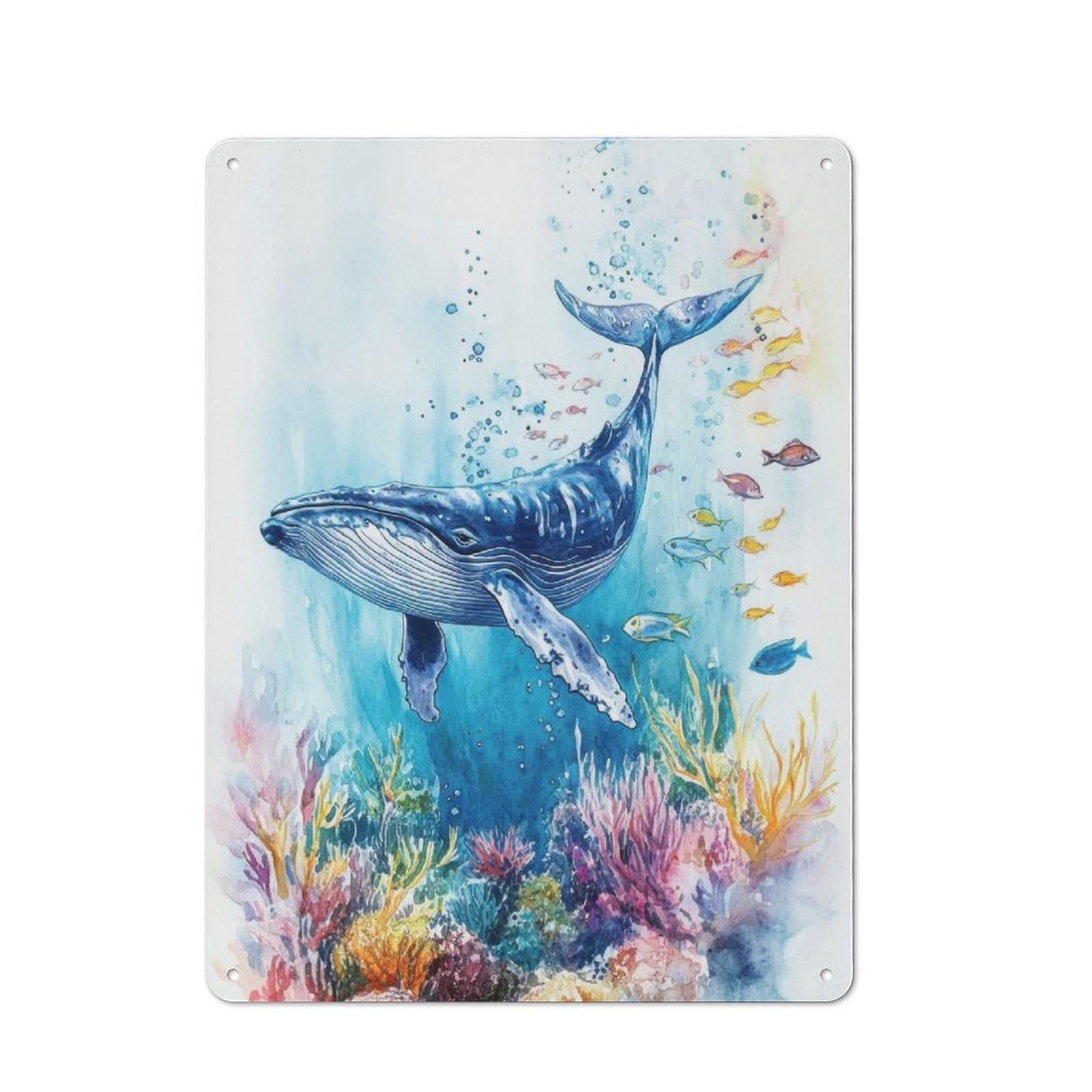 Junmoney Humpback Whale Watercolor Metal Wall Sign 40X30cm Featuring For Bar Or Restaurant, For Vintage Wall Decor Fans, For Themed Room Decoration