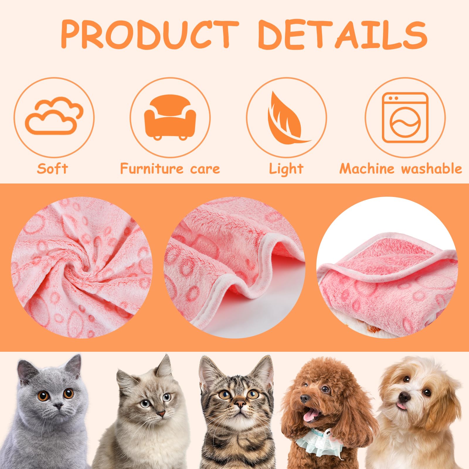 3 Coperte Per Cani/Gatti 40x60cm - Morbide Velluto, Stampa Zampe, Lavabili - Foto 5