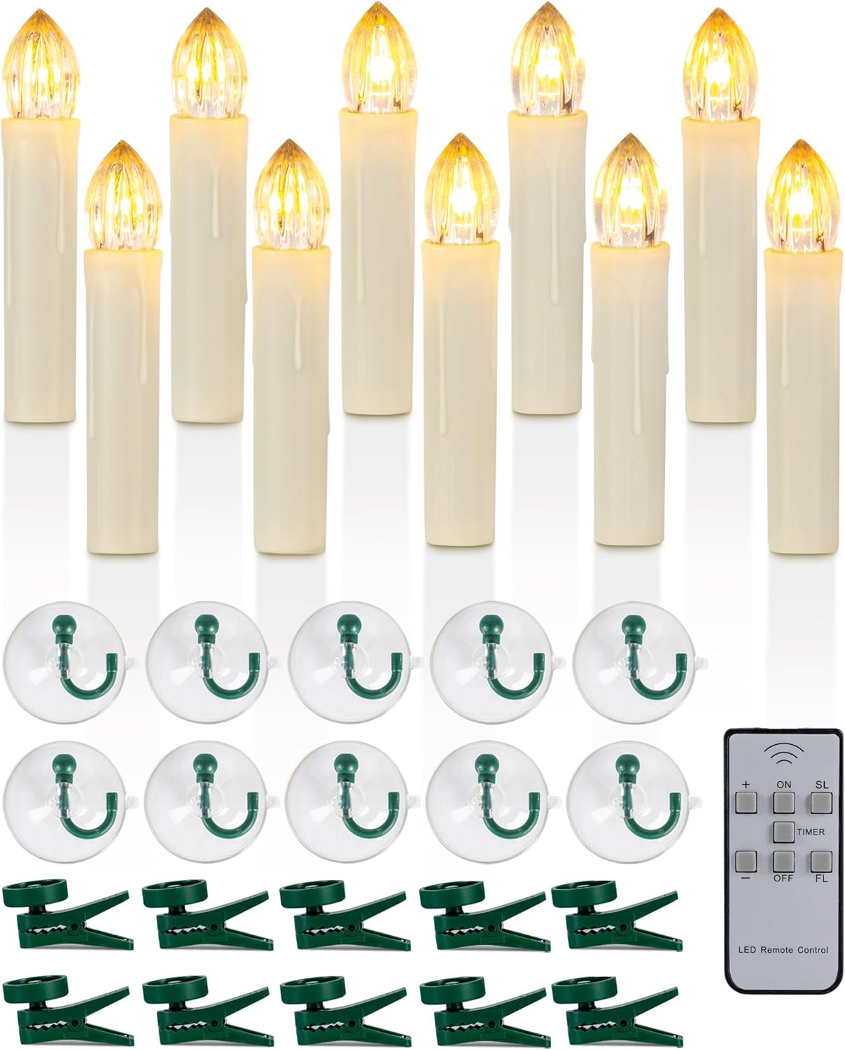 Raycare 12 Pcs Christmas Window Candles with 6 Hour Timer with Suction Cups, Double Brightness Flameless Taper Candle Battery Operated, LED Candle Sticks for Window Christmas Holiday Decoration