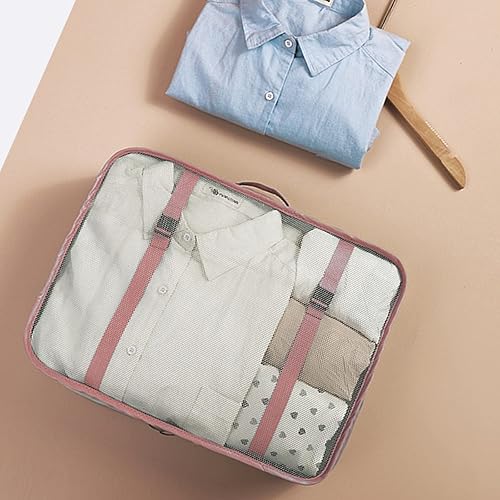 Miniatura 6 de Ismosm Juego de 8 cubos de embalaje para maleta, organizadores de maletas, cubos de embalaje para maleta de viaje, organización de armario (rosa)