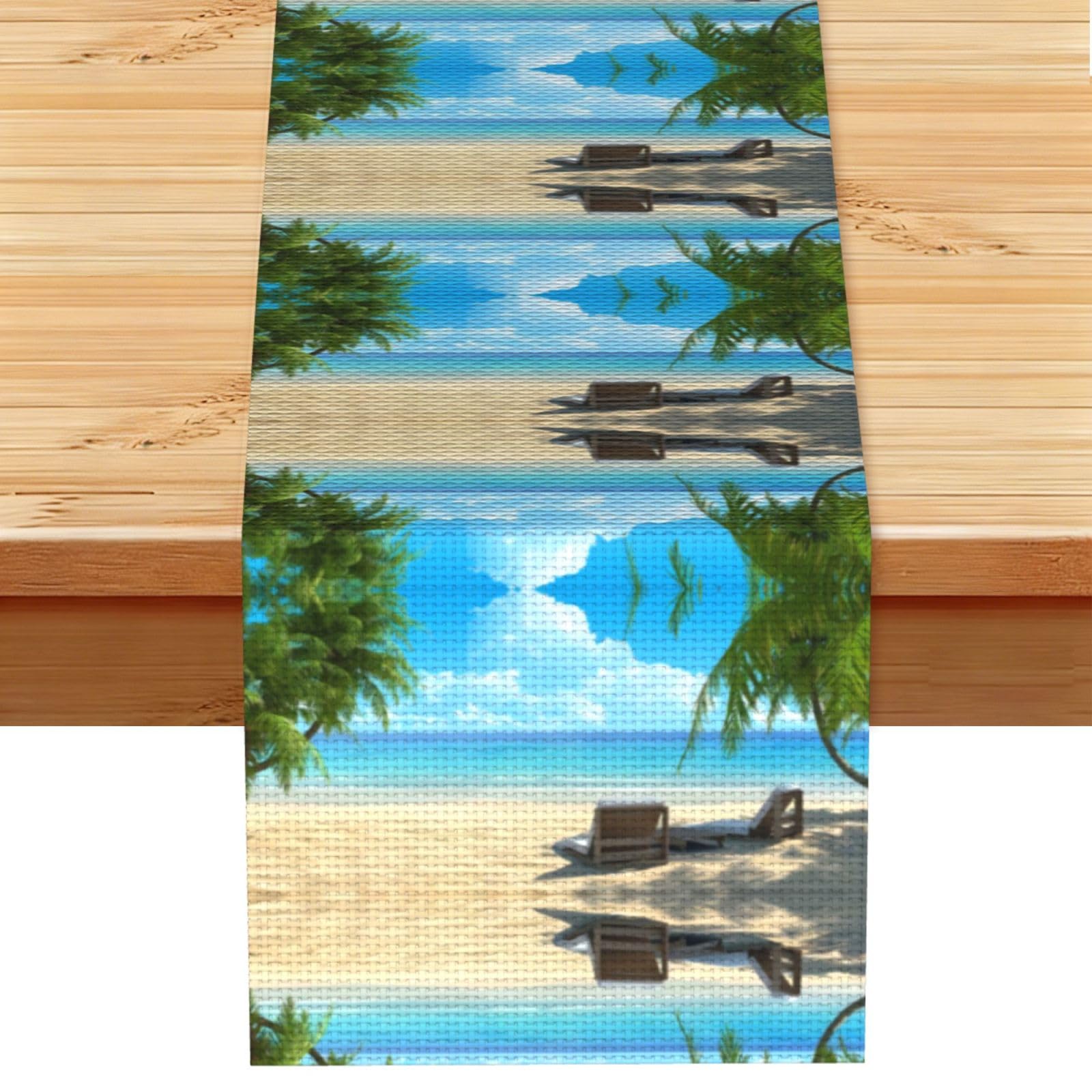 Hawaiian Beach with Palm Trees Linen Feel Table Runner Wedding Party Home Decoration