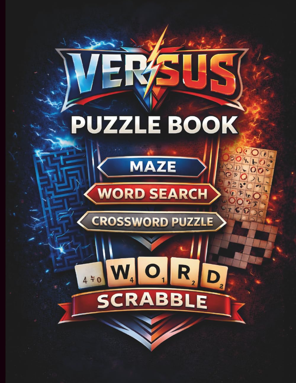 Versus Puzzle Book: Maze, Word Search, Crossword, and Word Scrabble Activity Puzzle Book