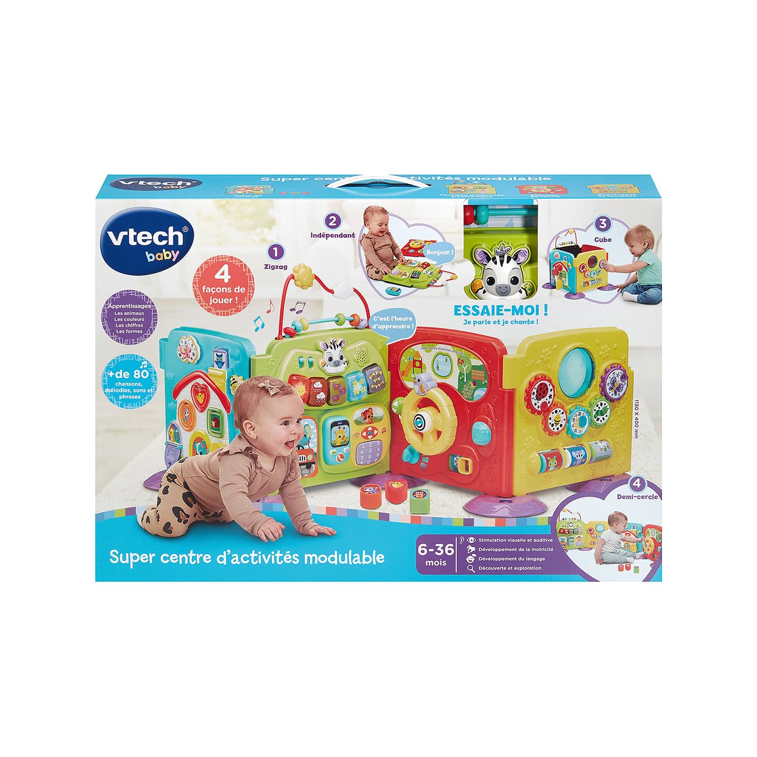 VTech Super Centre d'Activités Modulable Jouet Interactif 4 en 1 Cube d'Activité Évolutif avec Trieur de Formes et Jeux d'Éveil Cadeau Bébé Dès 6 Mois