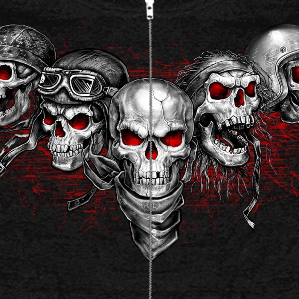 Hot Leathers Full Zip Sweatshirt with Red & White Skulls - Image 2