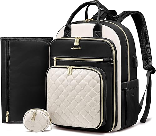 LOVEVOOK Mochila para pañales, bolsa de bebé acolchada para mamá y papá, mochila de viaje de gran capacidad con cambiador, Negro Blanco, Moderno