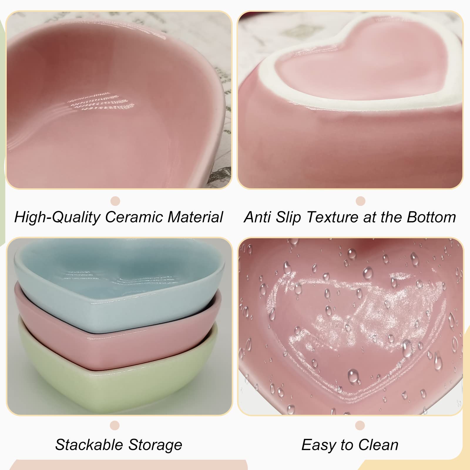 Bol en céramique en forme de cœur pour hamster, bol d'eau lavable pour cochon d'Inde, gerbille, hérisson, chinchilla, perroquet (rose)