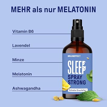 Braineffect Sleep Spray Strong The Original Melatonin Spray High Dose 450 Day Supply Sleep Spray - with Mint Lemon Lavender and Ashwagandha Sugar-Free Alcohol-Free - 50 ml