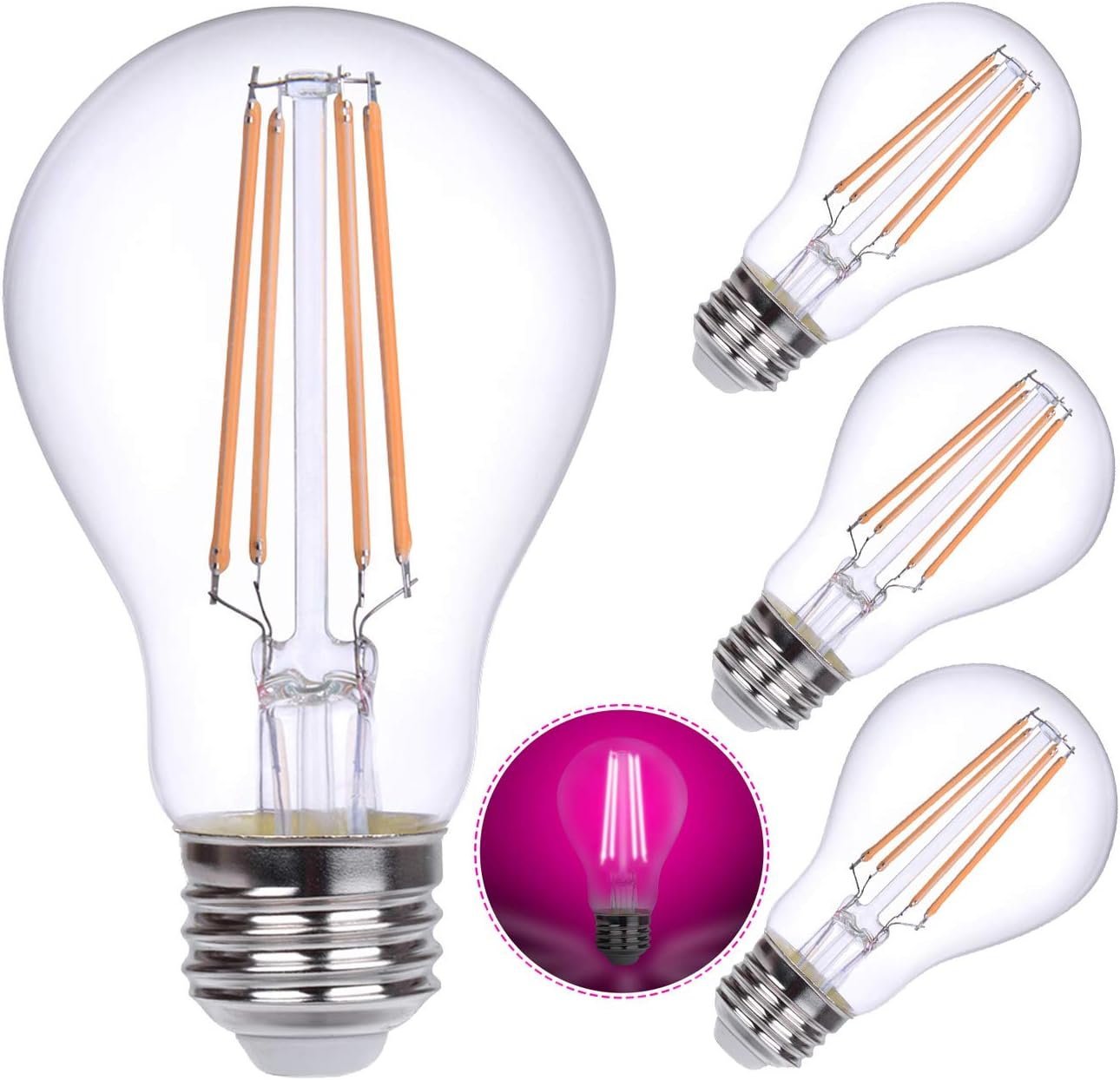 HOLA LED Grow Light Bulb, Full Spectrum LED Indoor Plant Growing Light Bulb, Grow Lights for Seedlings Growing, Flower Blooming, Organic Greenhouse Garden, Herbs Flowers, 6W E26 4 Pack