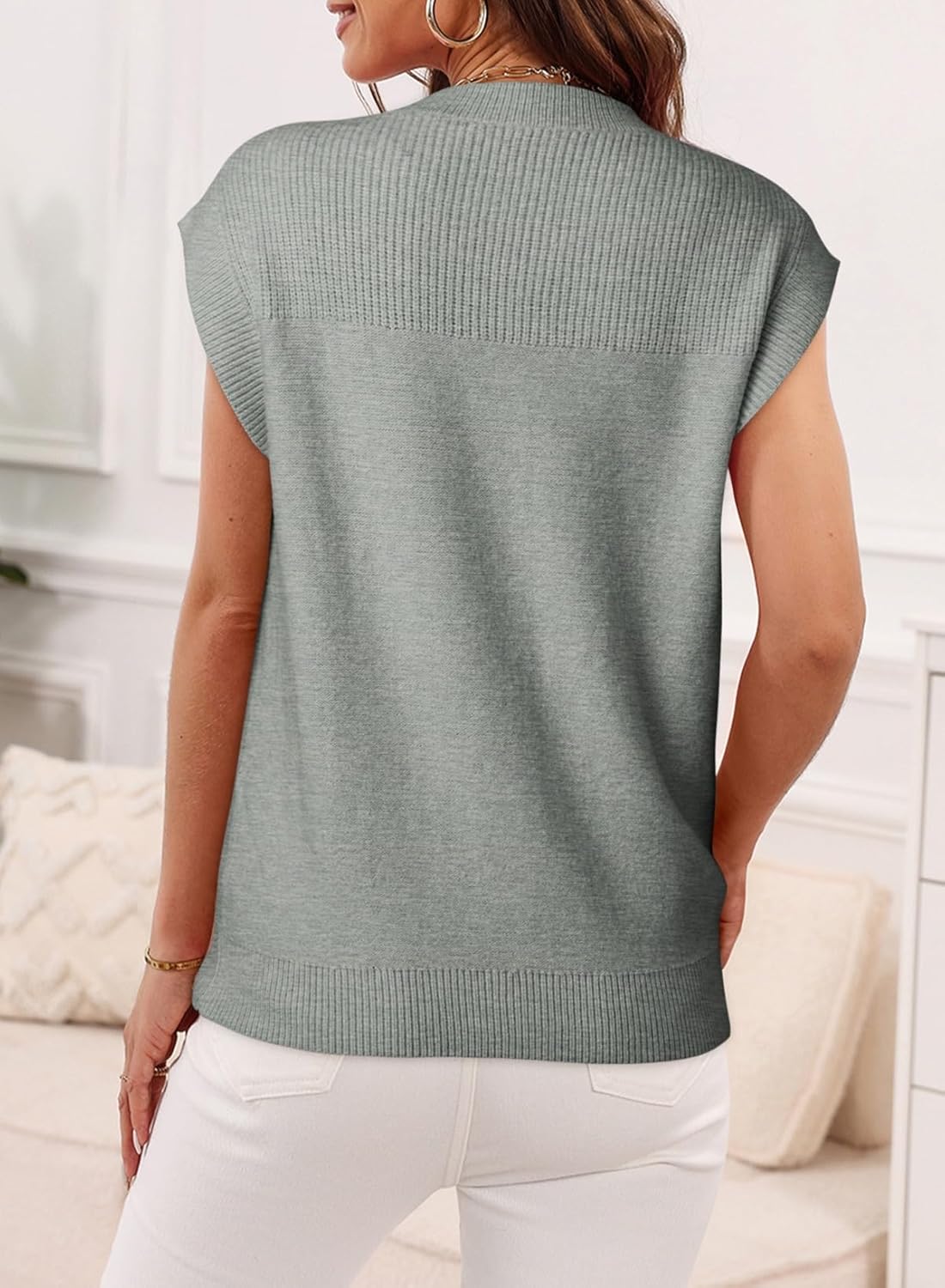 Dokotoo Sweater Vest Women Casual Crewneck Sleeveless Sweaters for Women Solid Loose Cable Knit Tank Tops - Image 3