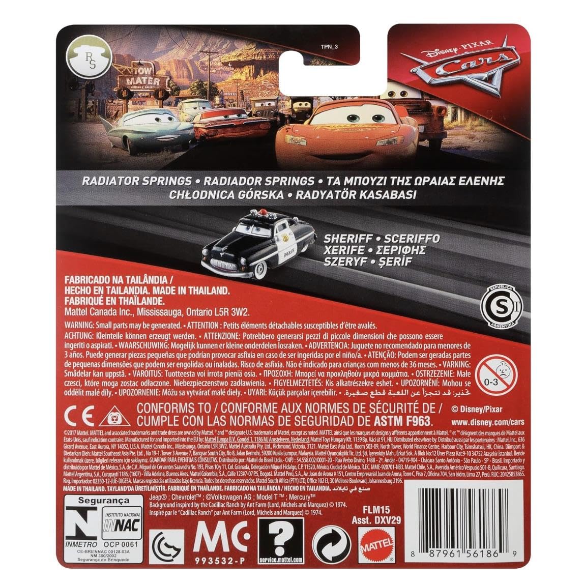 Disney Cars Personaggio Sceriffo, Macchinina Die Cast, Giocattolo per Bambini 3+ Anni, FLM15
