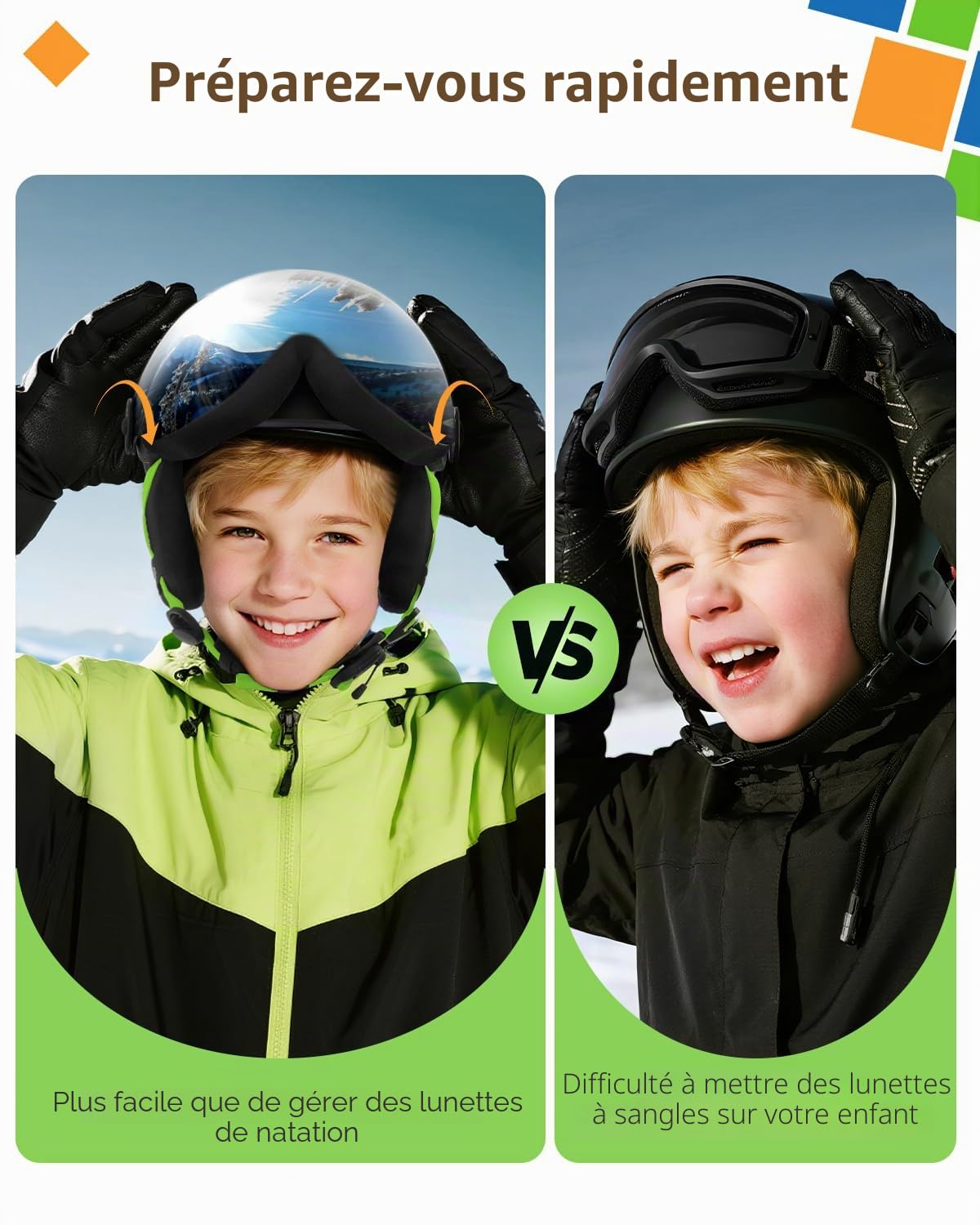 Odoland Casque de Ski avec Visière pour Enfants Graçons et Filles, Casque de Snowboard Réglable avec Boucle Magnétique pour Enfants de 3 à 12 Ans, pour Ski, Snowboard