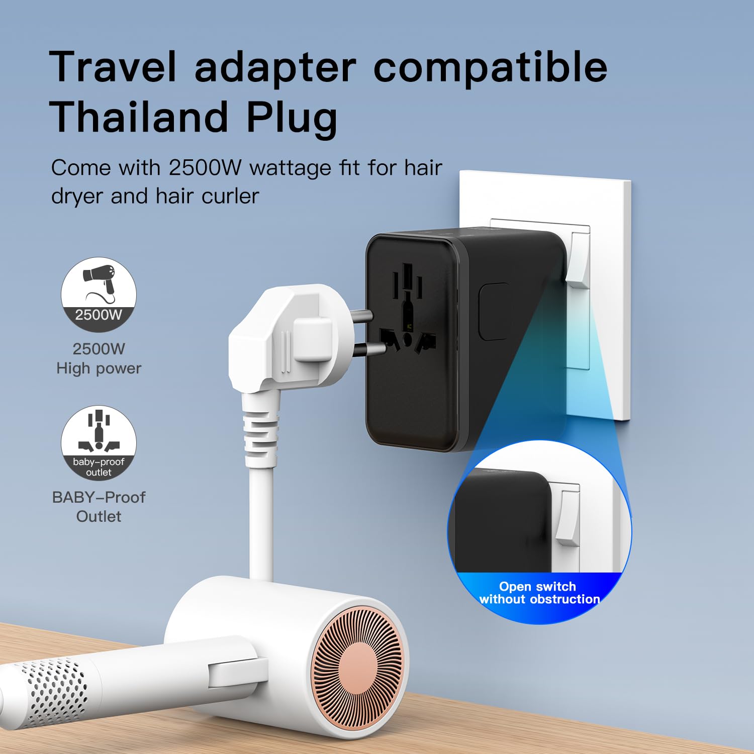 Uniwersalny adapter podróżny (35 W PD szybkie ładowanie) – posiada 3 porty USB-A i 2 porty USB-C, kompatybilność na całym świecie (USA/UK/AU/Azja), ładowarkę typu "wszystko w jednym" i