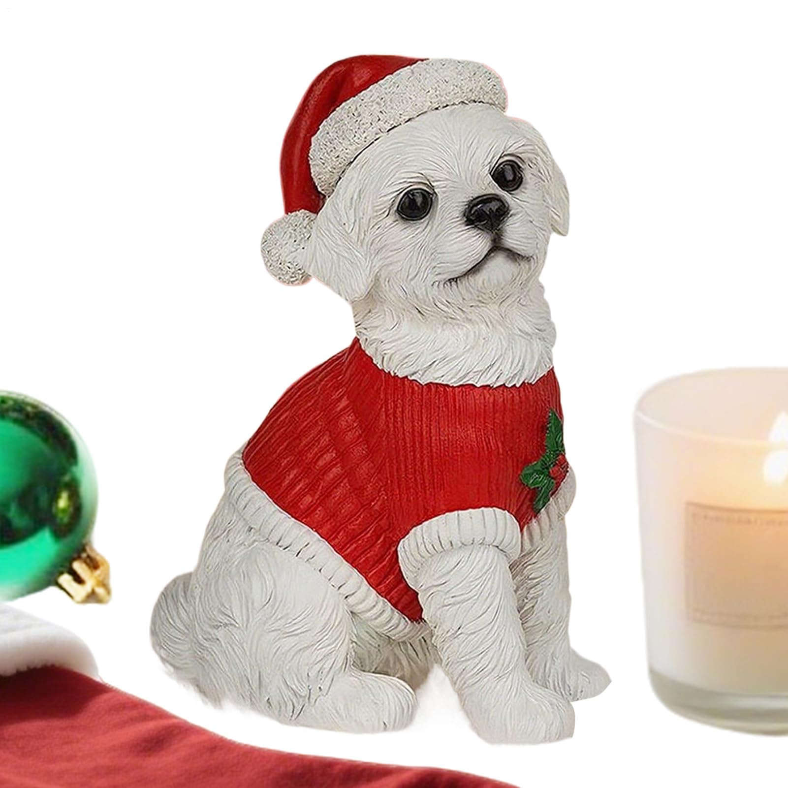 Figurines de chien de Noël en résine pour décoration saisonnière de fête