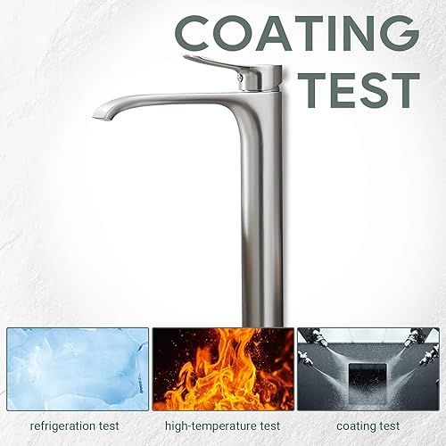 Miniatura 6 de Grifo de lavabo alto para baño, grifo de cascada, acabado de níquel cepillado, mango único, color negro mate, grifo mezclador de lavabo con manguera