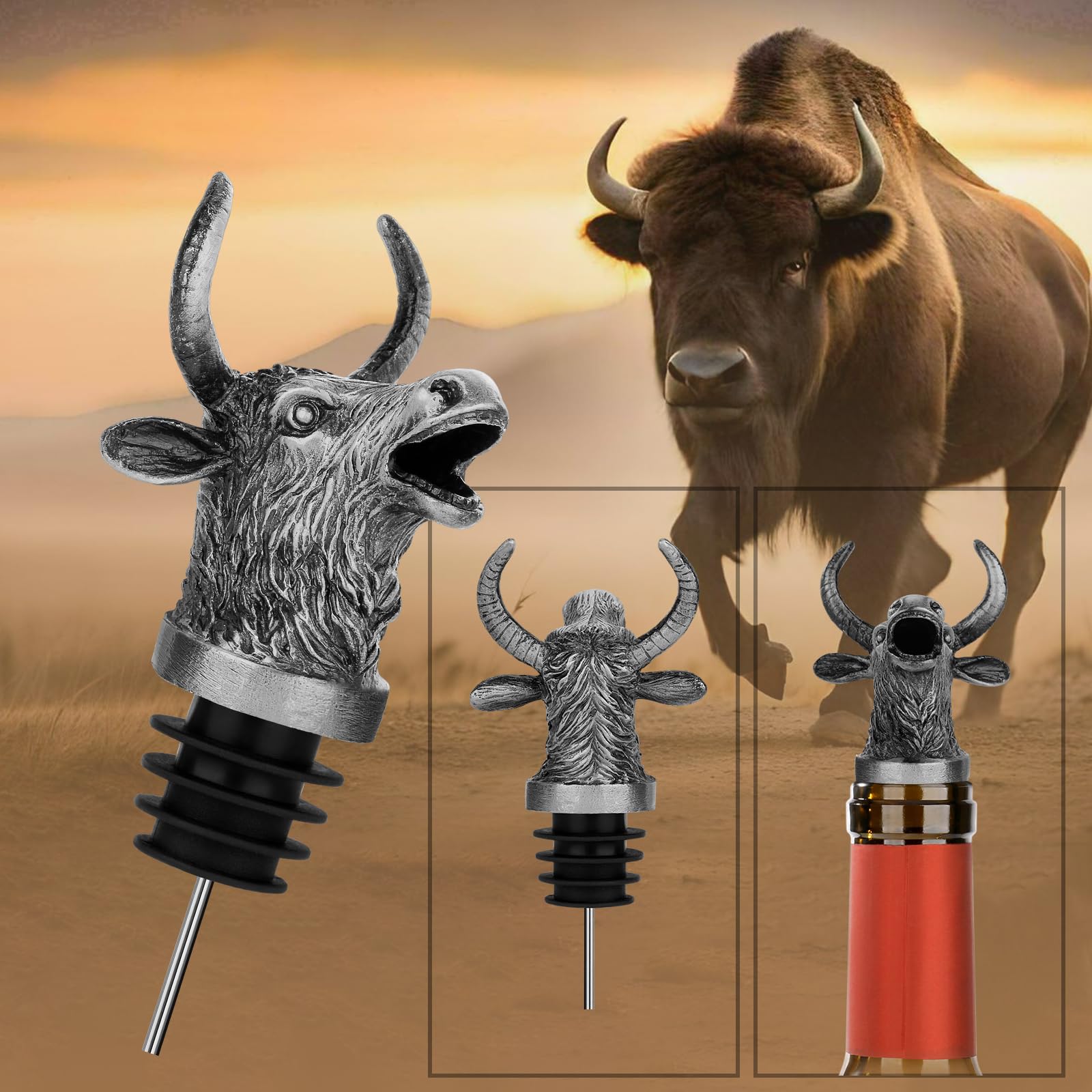 2 Versatori Per Vino A Testa Di Cervo In Acciaio Inox - Aeratore Per Migliorare Il Gusto - Regalo Per Appassionati Di Vino - Foto 5