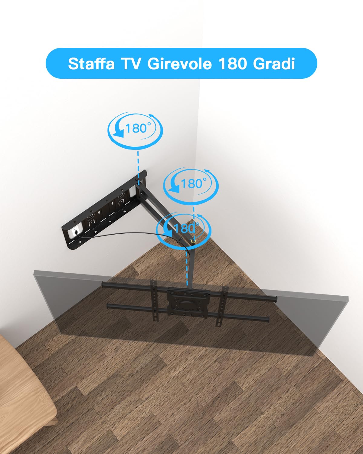 Supporto da Parete per TV Girevole Inclinabile Estensibile, Staffa TV Braccio Extra Lungo 650mm, Braccio TVs ad Angolo per Televisore da 32-70 Pollici fino a 35kg, Max VESA 600x400mm