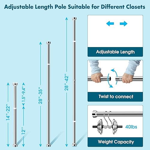 Miniatura 3 de Barra de tensión para colgar ropa, barra de tensión para armario ajustable de 28 a 35 pulgadas, barra de tensión de armario que ahorra espacio para