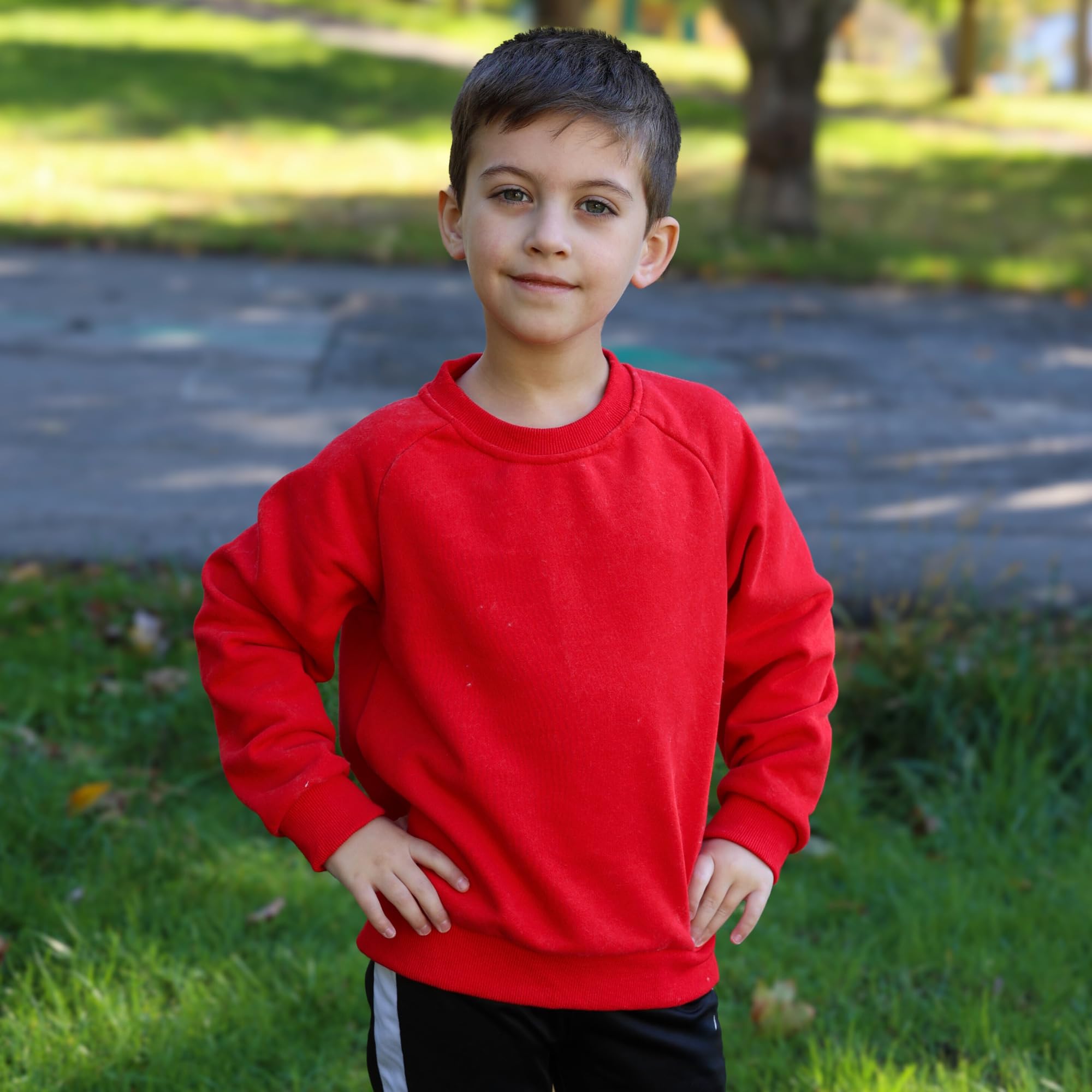 BIG ELEPHANT Sudadera Infantil de Cuello Redondo para Niños – Pullover de Forro Polar Delgado, Manga Larga, Suave y Cálido