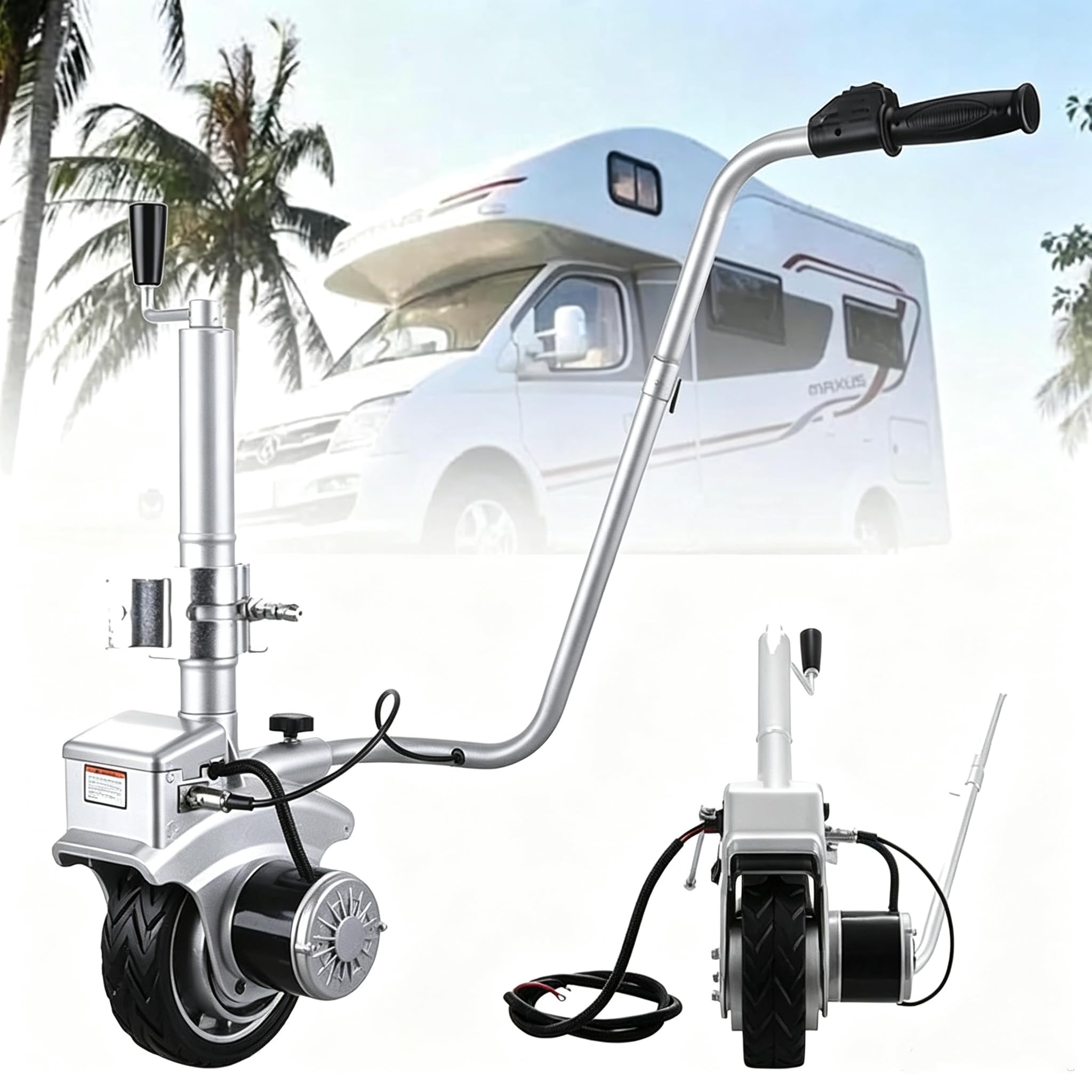 Elektryczny podnośnik do przyczepy 12 V, 350 W, zmotoryzowane koło manewrowe, rama ze stopu aluminium, gumowe koło antyścieralne z automatycznym hamulcem, do przyczepy kempingowej, łodzi, przyczepy
