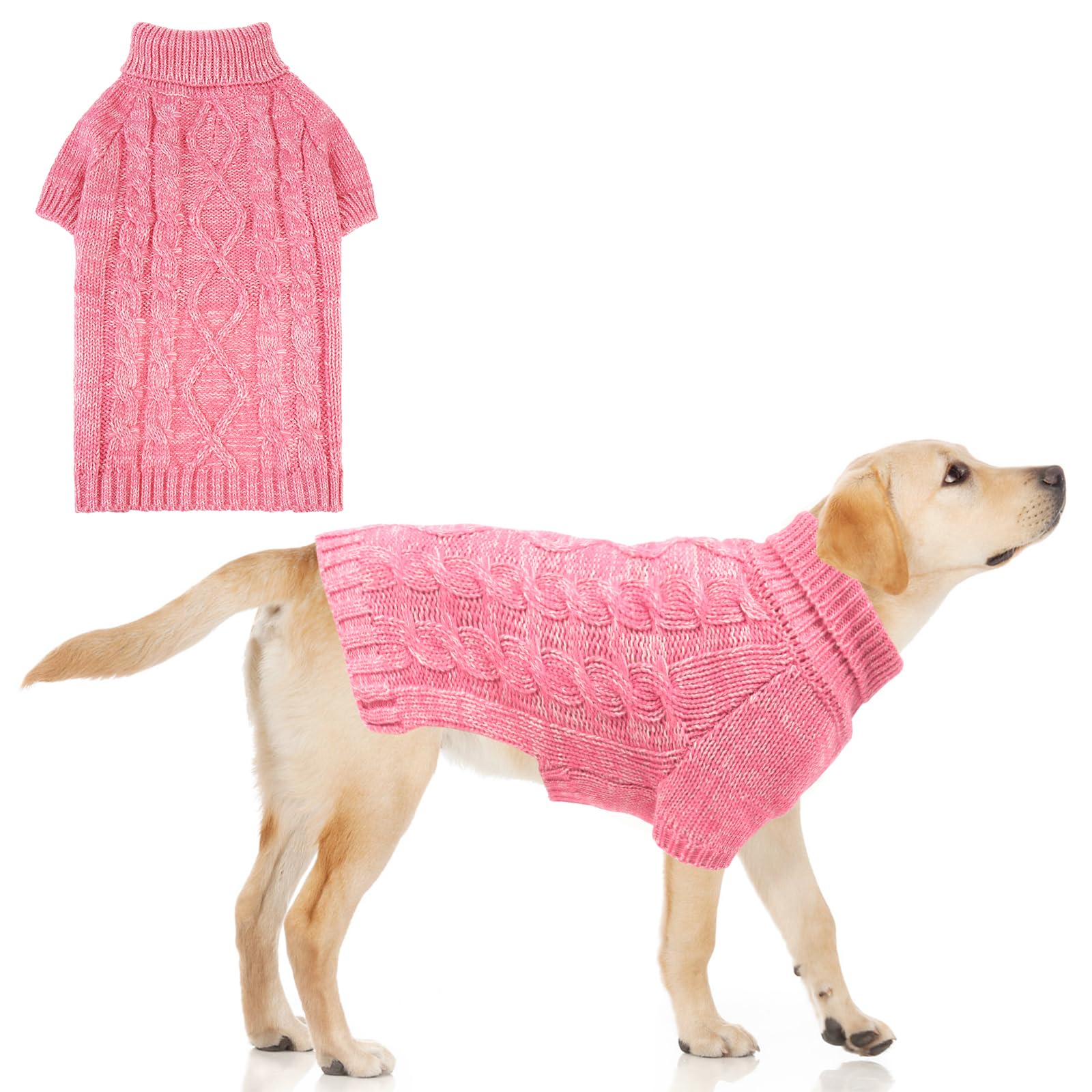 KOOLTAIL Thermal Knitted Dog Sweater for Small Medium Large Dogs, Turtleneck Cable Knit Doggy Winter Coat Warm Clothes Sweatshirt Outfits for Cold Weather, Pullover Pet Jumper for Puppy Cats Pink L โ image 1