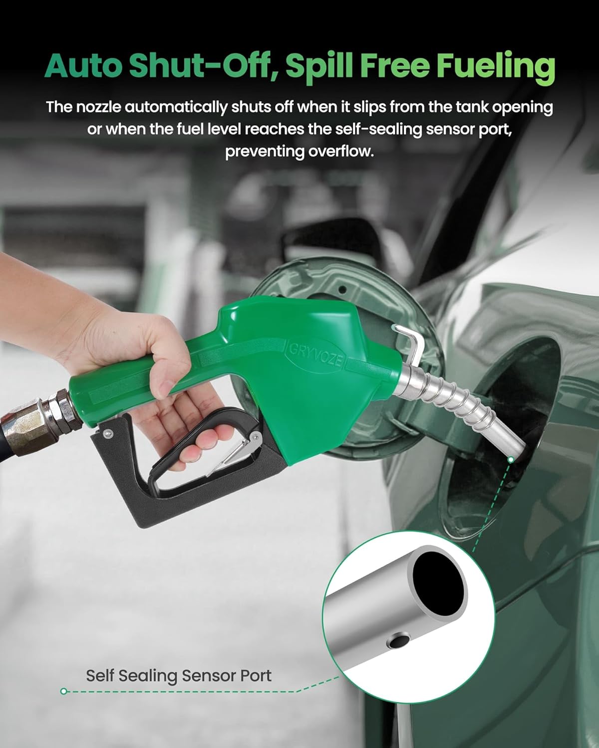 3/4" NPT Automatic Fuel Nozzle, 16 GPM Diesel Gas Pump Nozzles with Hook & 3-Position Auto Lock, Fuel Hose Handle Transfer Gun Gas Pump Nozzle for Gasoline, Diesel, Kerosene and Water