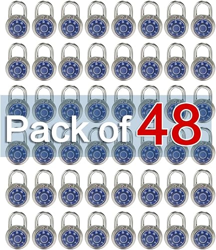 Miniatura 9 de LanuBe Cerradura de combinación de esfera estándar, 2 pulgadas de ancho, con diferentes combinaciones, placa giratoria azul, paquete de 48 cerradura