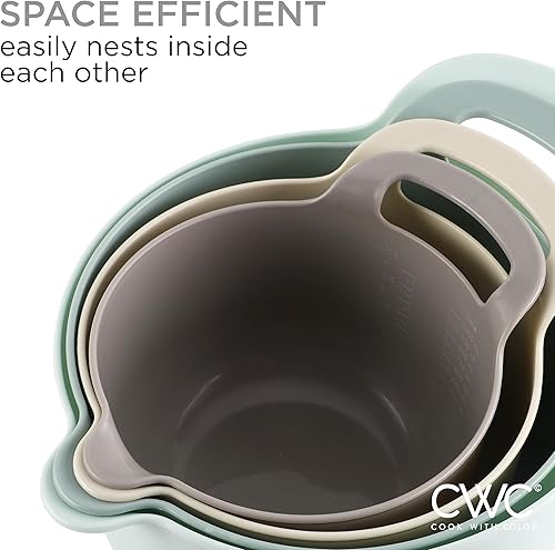 Vista 155 de COOK WITH COLOR Nesting - Juego de cuencos de plástico para mezclar con boquillas y asas, color rosa, 4 piezas antideslizantes