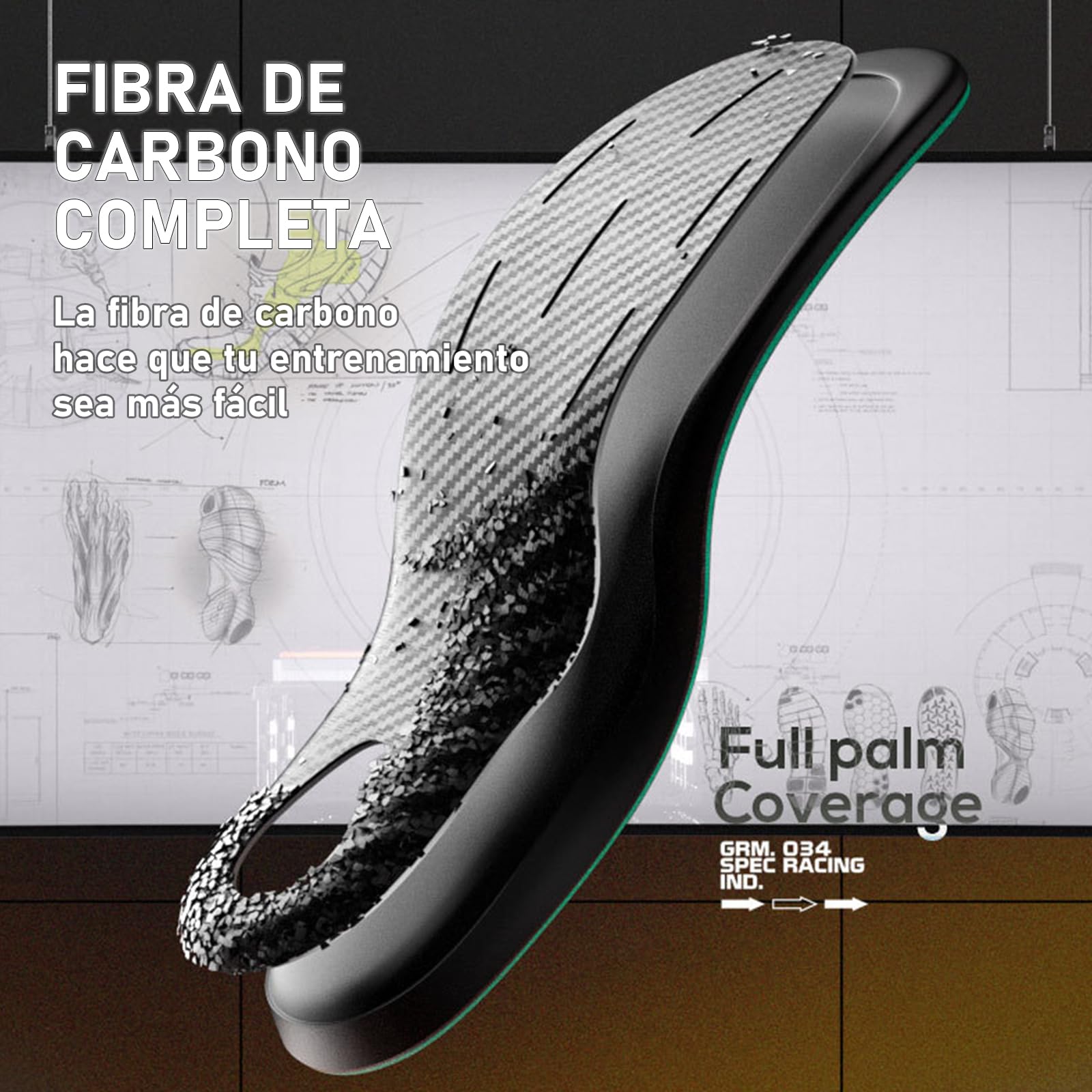 Plantillas de Fibra de Carbono con Soporte para el Arco Plantar para Deporte de Alto Rendimiento – Amortiguación Mejorada, Prevención de Lesiones y Mejora del Rendimiento – Talla EU 39-40