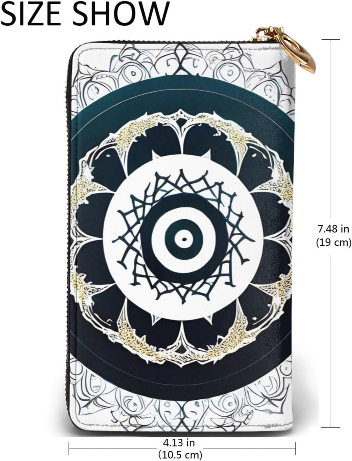 Black and White Round Totem Women's wallet, clutch wallet, with zipper, large capacity.