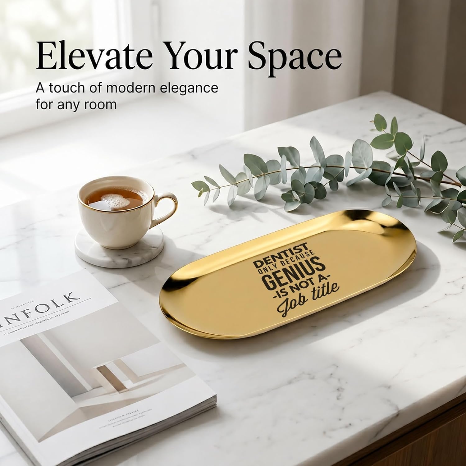 Pawpy Mate Catchall Tray Stainless Steel Oval Gold 7x3 Inch Vanity and Decorative Tray Modern Polished for Home Organization, Set of 2 image 5