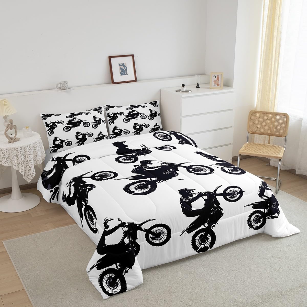 Feelyou Dirt Bike Comforter Set Twin Size Cool Motocross Bedding Set Ultra Soft Motorcycle Racer Comforter for Kids Boys Girls Motorcycle Duvet Quilt Bedroom Decor Motorbike Quilt