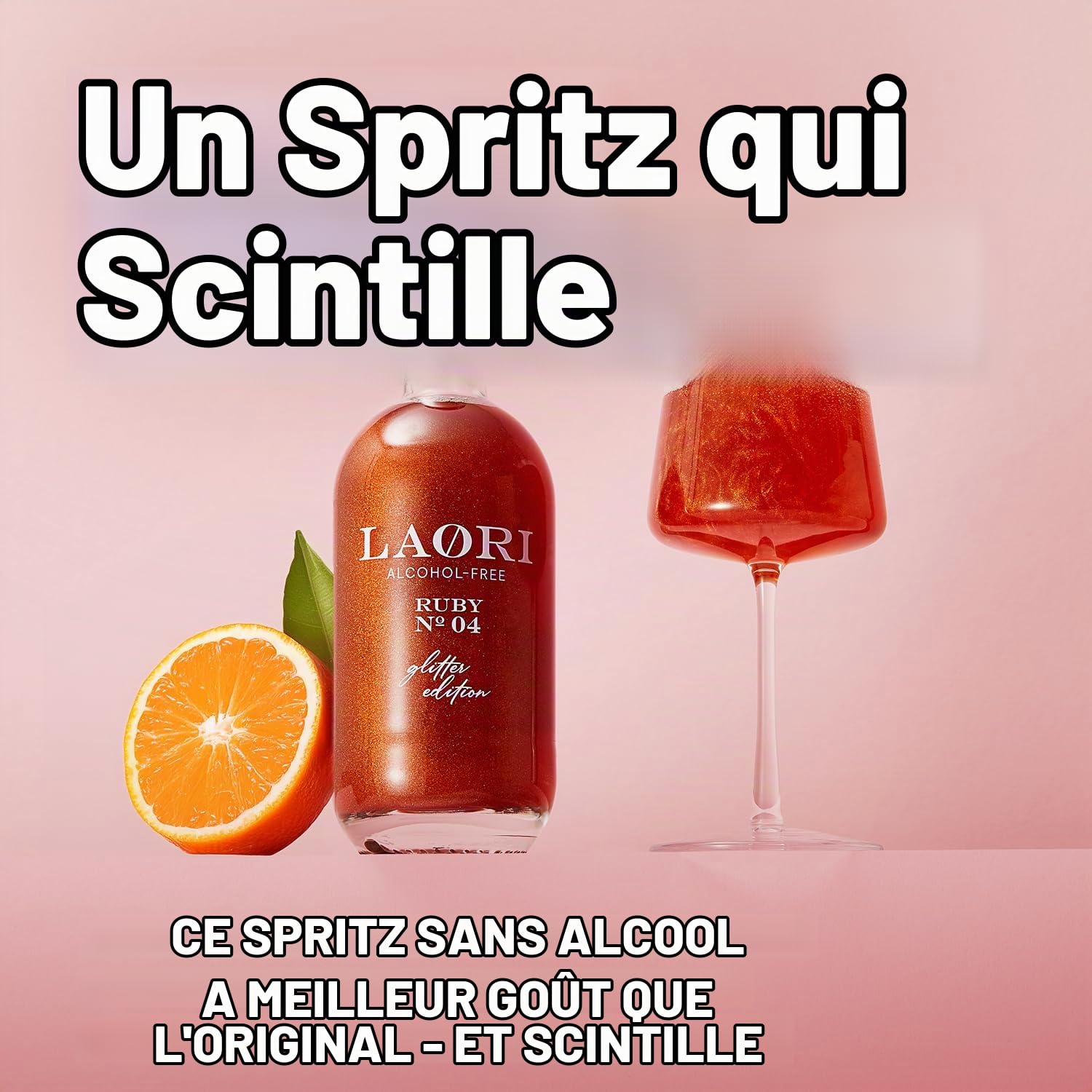 Laori Spritz pailleté sans alcool | Apéritif sans alcool à paillettes sans arômes artificiels | Colorants végétaux | Parfait pour Spritz | Goût d'orange+pamplemousse | Seulement 65 kcal