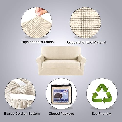 Miniatura 5 de H.Versailtex - Funda para sofá de dos plazas, elástica, sofá de dos plazas de 58 a 72 pulgadas., Microfibra, Natural