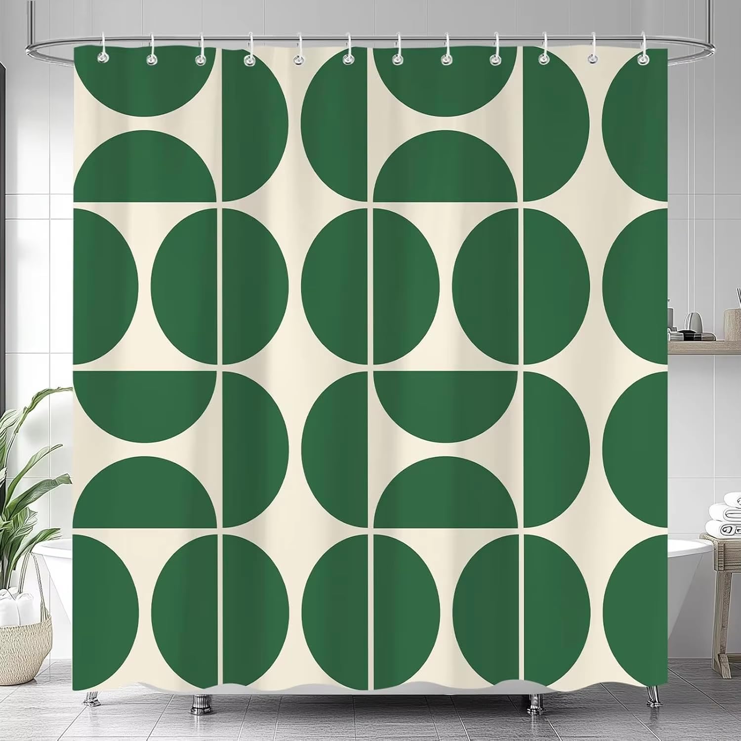 KELAIMI Mid-Century Modern Geometric Shower Curtain,Modern Simple Bathroom Curtain - Waterproof Polyester Fabric Bathtub Curtain with Hooks Green 180X180Cm
